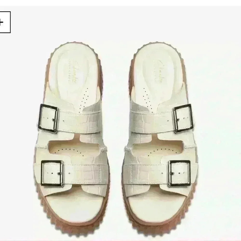 CLARKS TORHILL SLIDE  SANDAL CREAM SIZE 8 - Picture 2 of 15